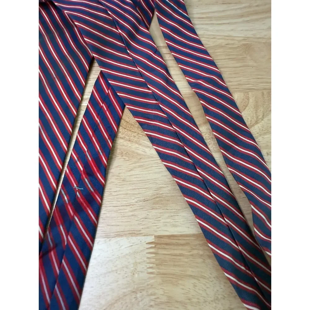 Hickey Freeman Men's Silk Neck Tie Navy Blue Red Silver Stripes
